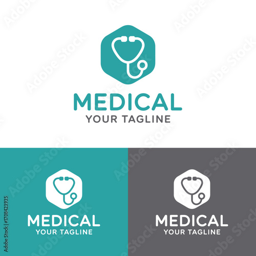 Medical Stethoscope with Location Pin Logo Design Concept
