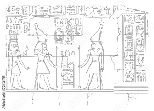 Ancient Egyptian Hieroglyphs Vector Design - Minimalist Temple Wall Art