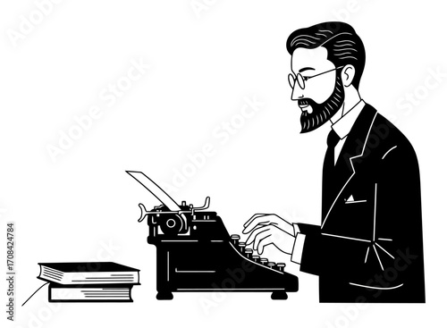 Journalist Typing Vector - Minimalist Antique Typewriter