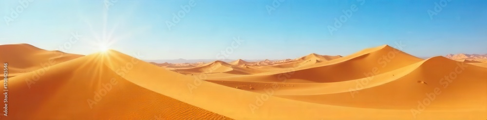 Fototapeta premium A stunning desert graphic with golden sand dunes stretching into the horizon under a clear blue sky , tranquil , hot