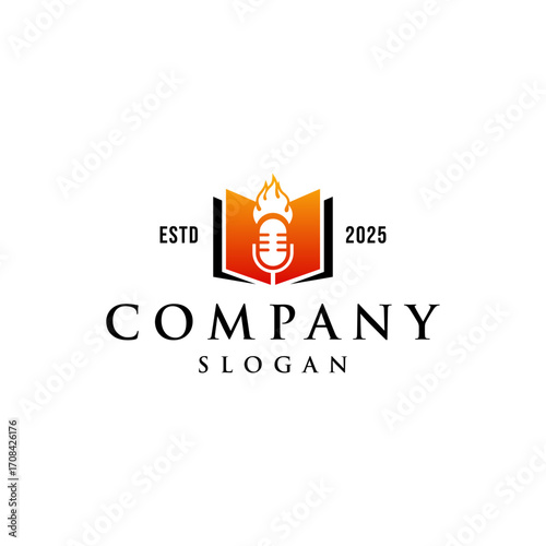 Flat book podcast logo template vector logo design illustration. podcast education logo design concept,
