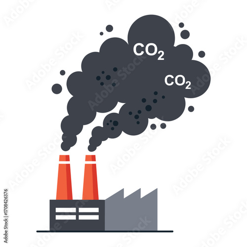 Industrial emissions contribution to climate change urban area infographic pollution aerial view environmental impact. Vector illustration