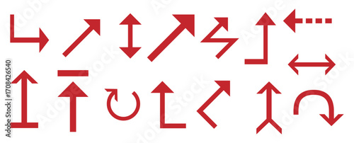 Set of red arrow icons. Red arrow pointing down, falling concept of loss market crash, falling red arrow indicating a decrease in value. vector illustration