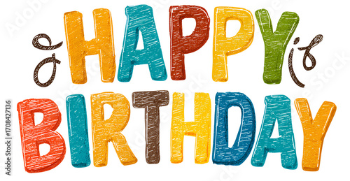 colorful text happy birthday on a transparent background