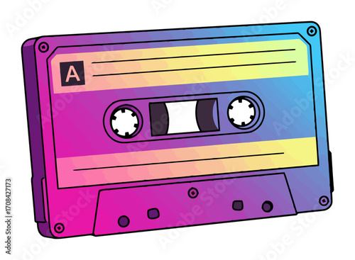 Synthwave Cassette Tape - Neon Vector Art