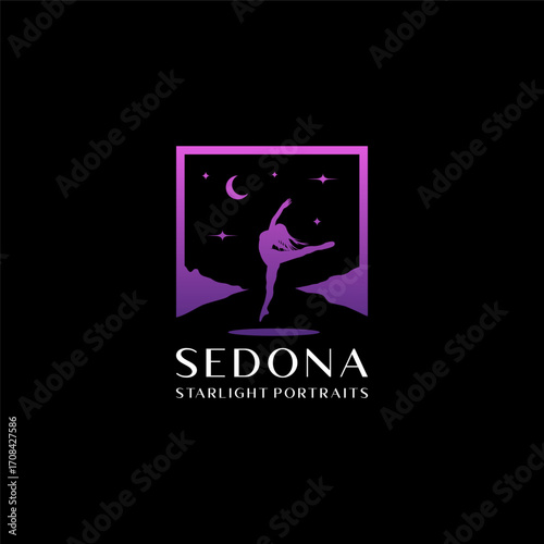Silhouette Beautiful Woman dance at night vector logo design