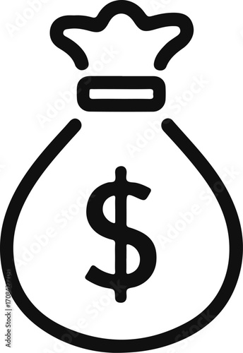 Bag with dollar sign. dollar money bag Icon isolated on white. bag with money. dollar bag or money bag. dollar money bag Icon isolated on white.