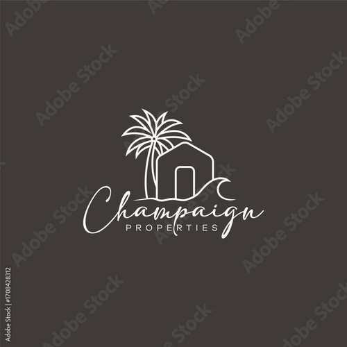Home Ocean with wave icon logo design for hotel travel business logo design