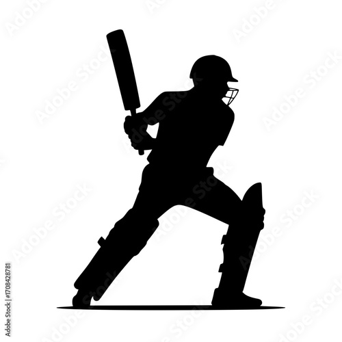 Dynamic cricket batsman poised to strike capturing intense sporting action and athletic spirit