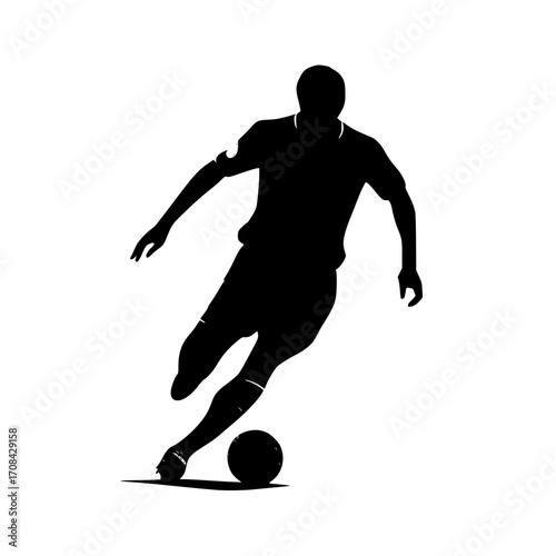 Dynamic soccer player silhouette skillfully dribbling ball capturing athletic action and passion