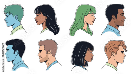Vector Illustration of Group of Young People Profile Silhouettes Faces Boys and Girls AI EPS PNG