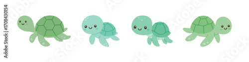 Sea turtle cartoon set. Cute style marine animals for ocean and wildlife designs