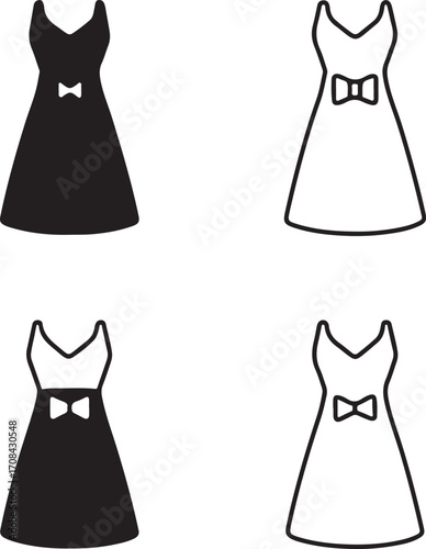 Event dress code icons set,black dress code icons,formal event,solid silhouette,line art outline,filled minimal style,thin stroke outline,isolated vector design for fashion lifestyle projects