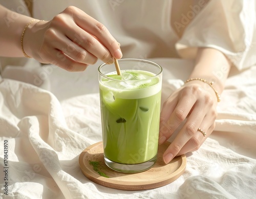 Wallpaper Mural Stirring in iced matcha latte  Torontodigital.ca