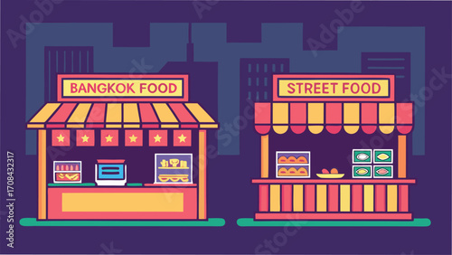 Bangkok street food stalls at night vector