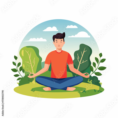 Man meditating outdoors peaceful scene nature setting calm and serene