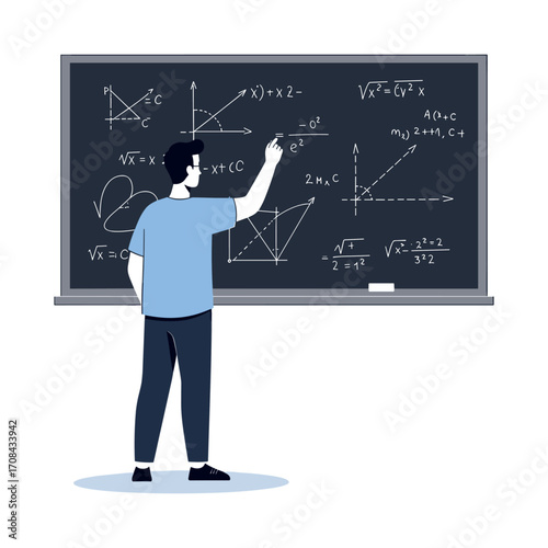 Teaching mathematics concepts in a classroom setting educational content engaging environment student perspective. Vector illustration