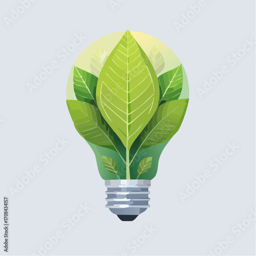 Lightbulb with leaves Symbolic representation of green energy and sustainability clean power concept