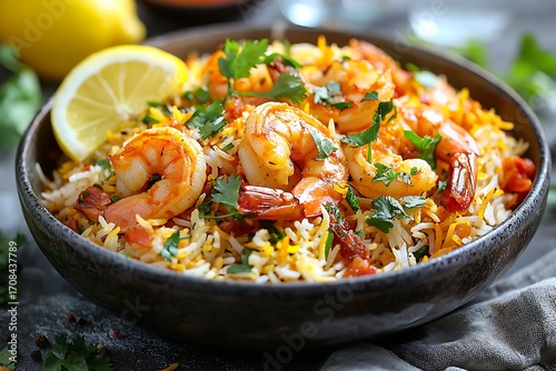 Wallpaper Mural saffron rice topped prawn biryani plated high resolution picture Torontodigital.ca
