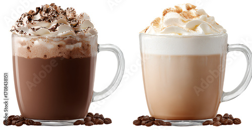 PNG hot chocolate and cappuccino coffee, isolated on a transparent