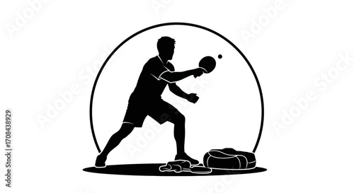 Dynamic table tennis player in action, serving with focus and intensity, ready for competition