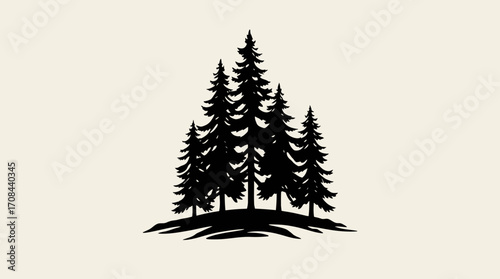 Silhouette of a cluster of coniferous trees, creating a simple and graphic forest scene.