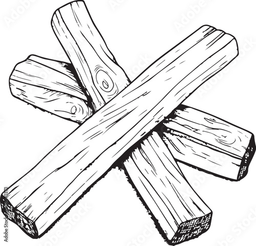 Palo Santo Sticks Aromatherapy, Yoga or Meditation Vector Illustration, Sketch Drawing Line Linear Symbol Icon Engraving Coloring Book, Hand-drawn Doodle Black and White Isolated