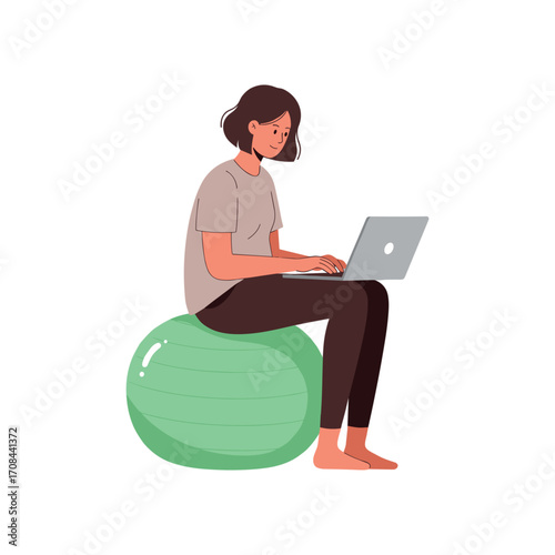 Enhancing work productivity with a stability ball home office digital illustration indoor side view ergonomics concept. Vector illustration