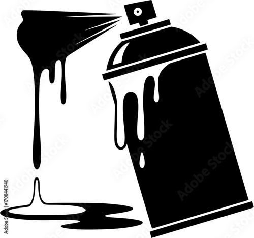 Black spray can with white paint dripping creates a striking, artistic contrast