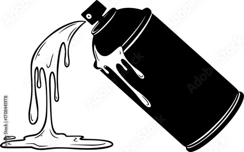  Black spray can with white paint dripping creates a striking, artistic contrast