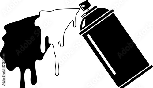  Black spray can with white paint dripping creates a striking, artistic contrast