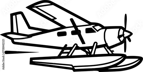 seaplane silhouette line art vector illustration