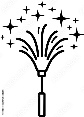 vector Black feather duster surrounded by sparkle stars enhances the cleaning theme effectively and minimalist 