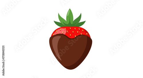 A single chocolatedipped strawberry with green leaves on top.