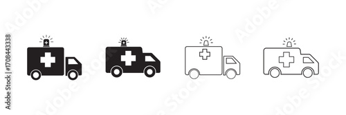 Set of ambulance icon. Ambulance vehicle icon silhouette vector illustration. EPS10
