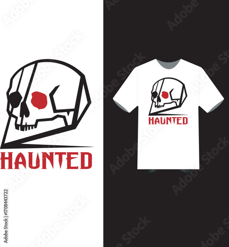Horror Halloween T-Shirt Design with Skull, Skeletons, Zombies, and Haunted Houses.