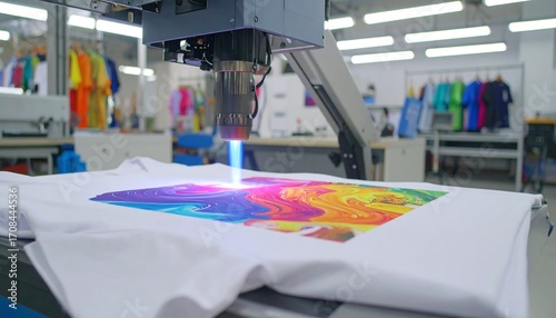 Industrial heat press applies vibrant design to white shirt