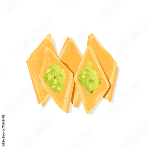 Pistachio Baklava in a diamond shape, Makrhrebi cuisine dish without a plate