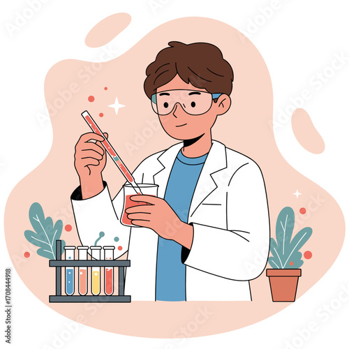 Young scientist conducting an experiment with test tubes in lab  