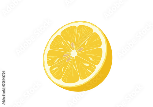 A bright yellow lemon slice with its seeds and pulp clearly visible.