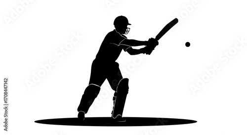 Dynamic cricket player silhouetted mid-swing, capturing the thrill of the game for sports enthusiasts