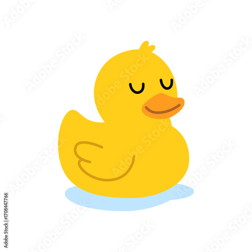 Minimalist yellow rubber duck with closed eyes. Cute bath toy design for prints, decor, and kids projects.