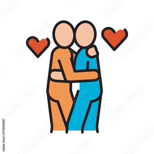 couple hugs flat color icon.