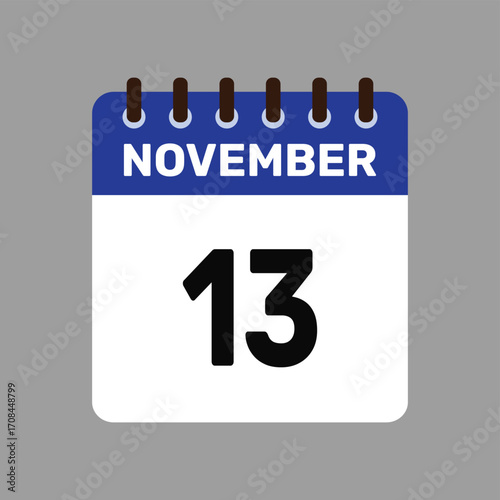calendar with november 13 icon vector reminder for important deadlines and special events this autumn season