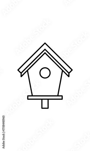 Simple outline drawing of a birdhouse on transparent background