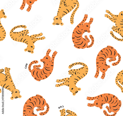 Adorable Cartoon Tiger Jungle Animal Pattern