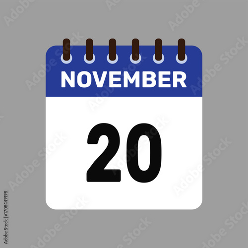 calendar with november 20 icon vector reminder for important deadlines and special events this autumn season