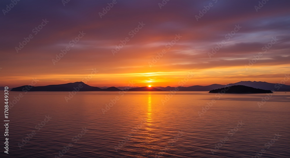 Naklejka premium Sunset over calm water