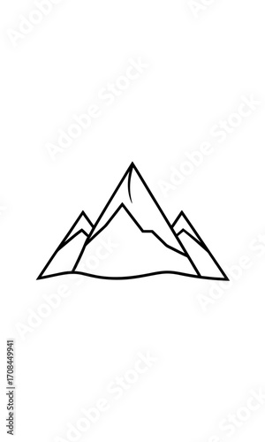 Outline drawing of three mountain peaks on transparent background