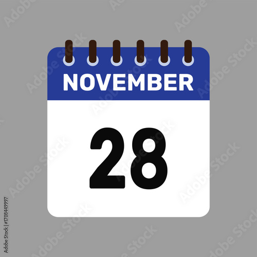 calendar with november 28 icon vector reminder for important deadlines and special events this autumn season